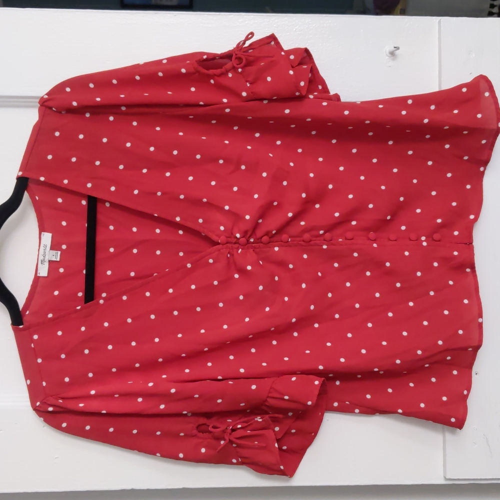 Madewell Red polka dot blouse